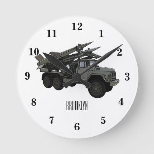 Missile vehicle cartoon illustration round clock