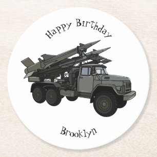 Missile vehicle cartoon illustration round paper coaster