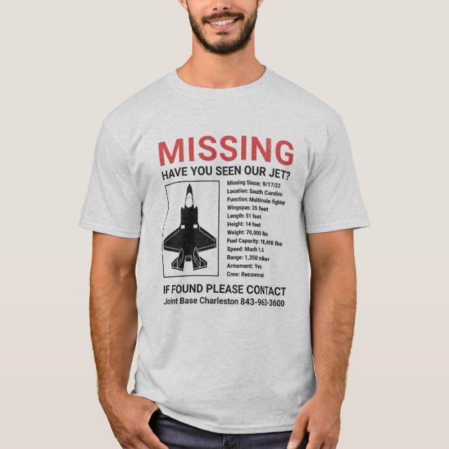 Missing F-35 Jet t-shirt (Front)