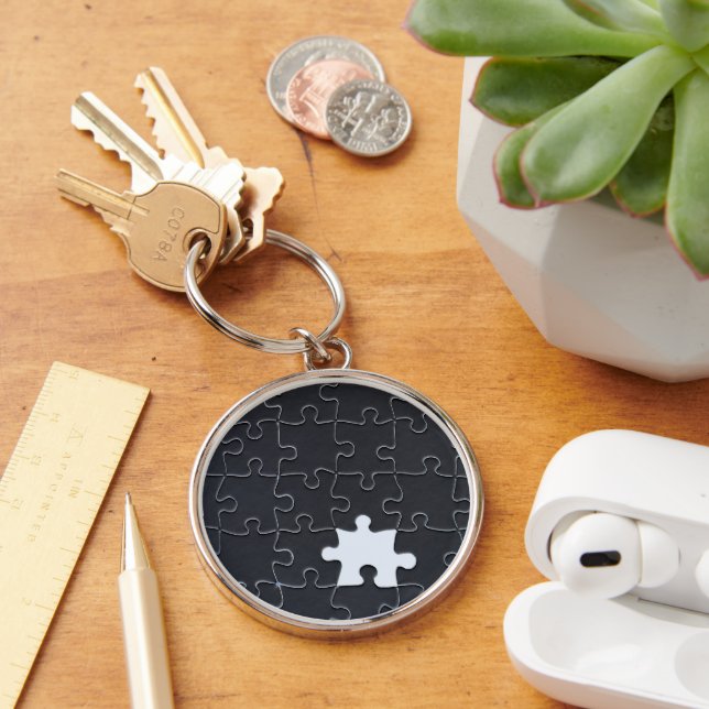 Missing Jigsaw Puzzle Piece black Keychain (Desk)