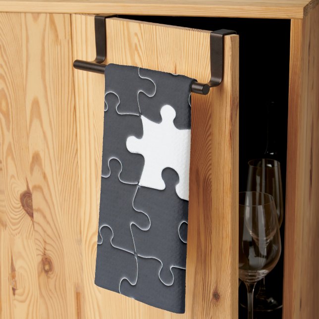 Missing Jigsaw Puzzle Piece black Kitchen Towel (Thirds Fold)