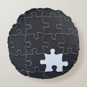 Missing Jigsaw Puzzle Piece black Round Pillow