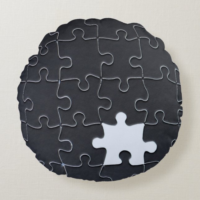 Missing Jigsaw Puzzle Piece black Round Pillow (Front)
