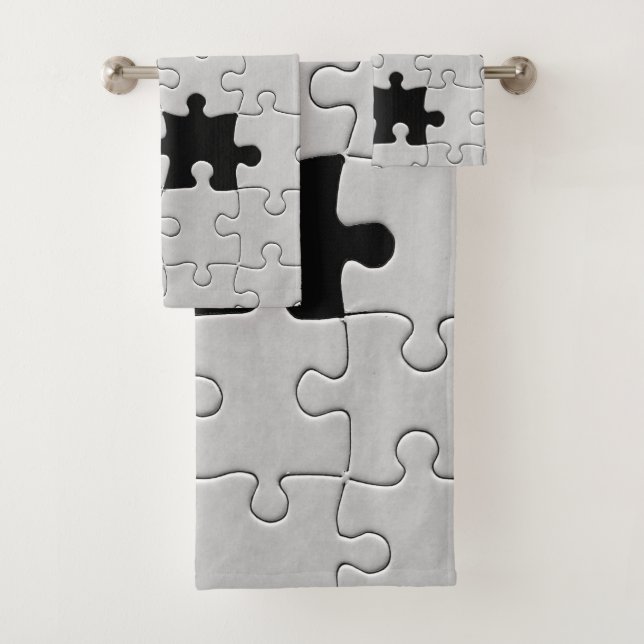 Missing Jigsaw Puzzle Piece White Bath Towel Set (Insitu)