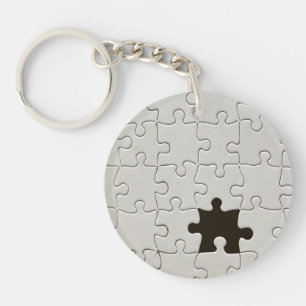 Missing Jigsaw Puzzle Piece White Keychain