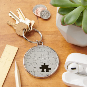 Missing Jigsaw Puzzle Piece White Keychain
