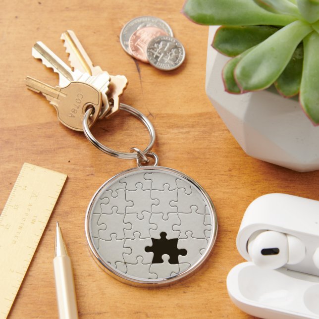 Missing Jigsaw Puzzle Piece White Keychain (Desk)