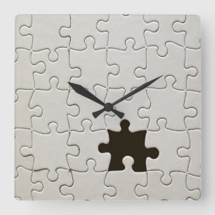 Missing Jigsaw Puzzle Piece White Square Wall Clock
