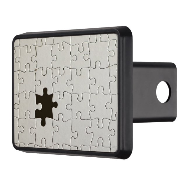 Missing Jigsaw Puzzle Piece White Trailer Hitch Cover (Left)