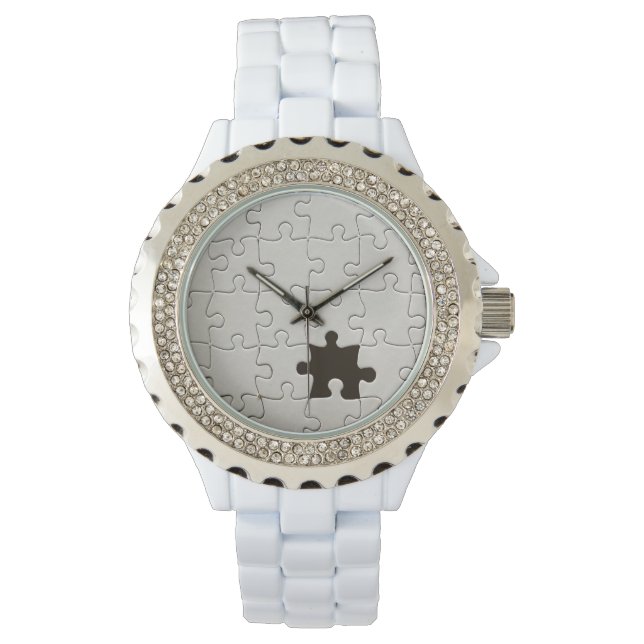 Missing Jigsaw Puzzle Piece White Watch (Front)
