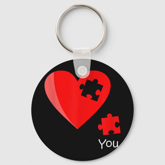 Missing Piece Heart Puzzle Valetines Day Shirt Gif Keychain (Front)