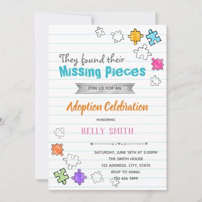 Missing Pieces adoption party invitation (Front)