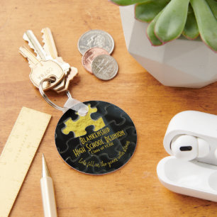 Missing Puzzle Piece Black Gold Class Reunion Keychain