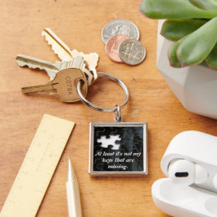 Missing Puzzle Piece Black White Photo Custom Keychain