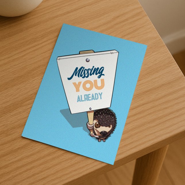 Missing You Already Hedgehog Picket Sign Cartoon  Postcard (Creator Uploaded)
