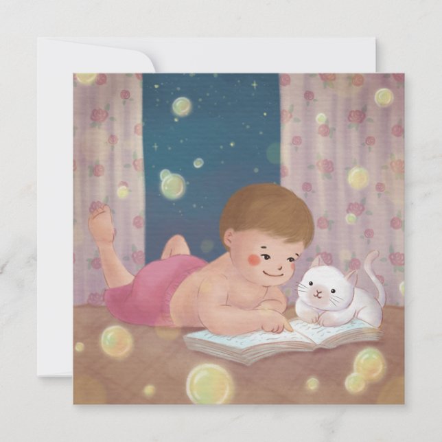 Missing You: Boy & Cat Illustration Invitation (Front)