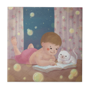 Missing You: Boy & Cat Illustration Tile