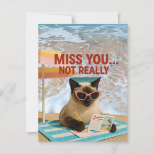 Missing You Cat is on the beach postcard