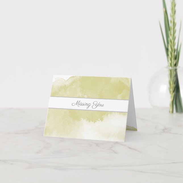 Missing You Chartreuse Faded Watercolor Note Card (Front)