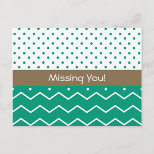 Missing You Emerald Chevrons and Polka Dots Postcard