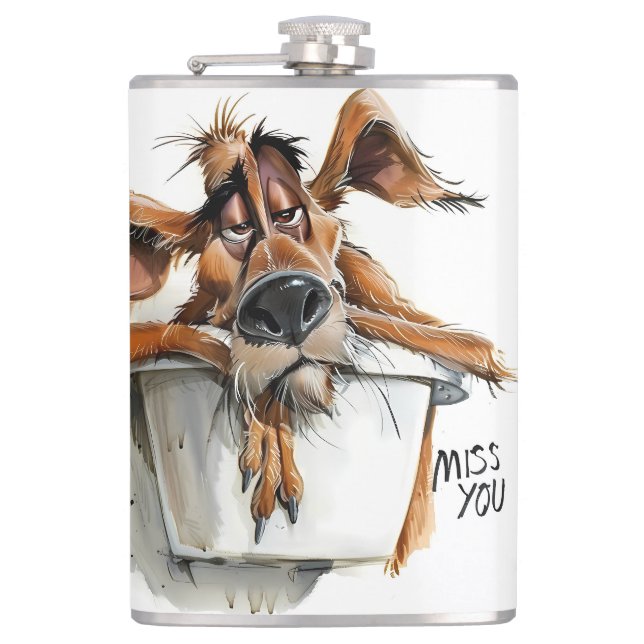 Missing You Flask - Adorable Dog Design (Front)