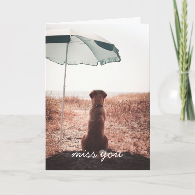 Missing You Lone Golden Retriever On Beach Card (Front)