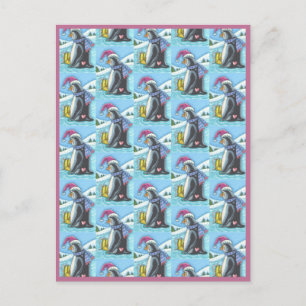 MISSING YOU, LONELY HEART PENGUIN WHIMSY HOLIDAY POSTCARD