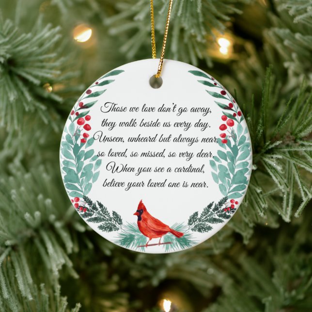 Missing You Memorial Cardinal Greenery Ceramic Ornament (Tree)