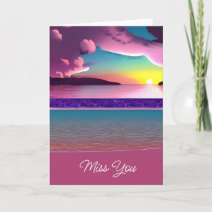 Missing You   Ocean Waves, Pink Sand and Sunset Card