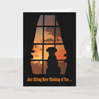Missing You on Fathers Day Cute Dog in Window Card