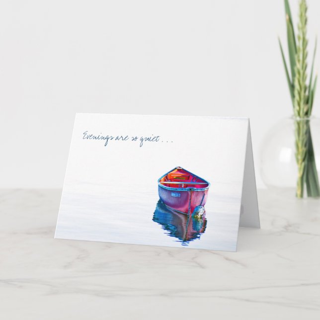 Missing You Quiet Evening Red Canoe in Still Water Card (Front)