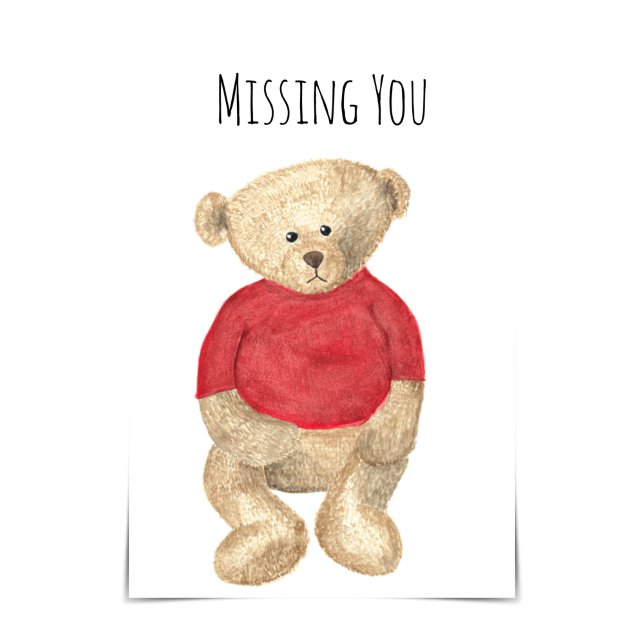 "Missing You" Sad Teddy Bear With Red Sweater Card (Creator Uploaded)