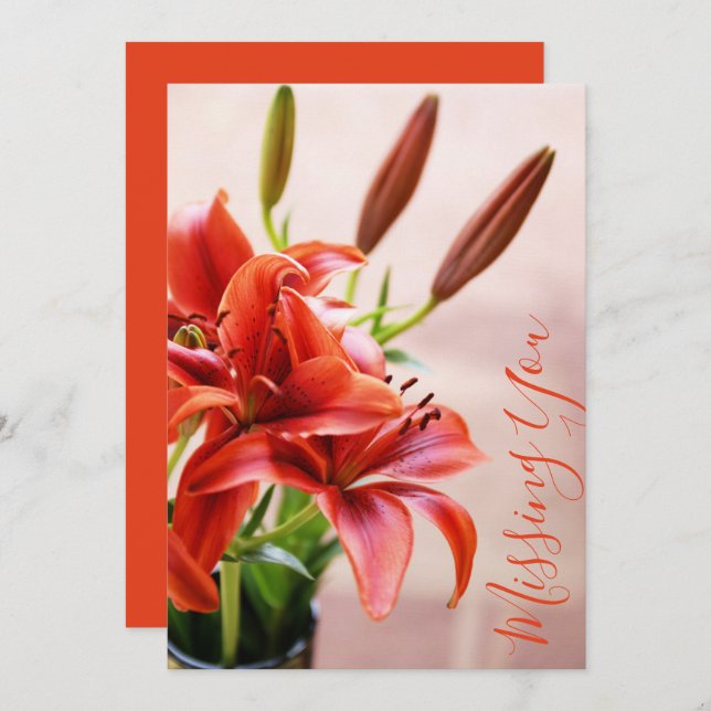 Missing You Tiger Lilies Photo Custom Card (Front/Back)
