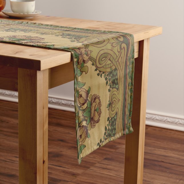 Mission Art Nouveau Style Floral & Foliage Frieze Short Table Runner (In Situ)