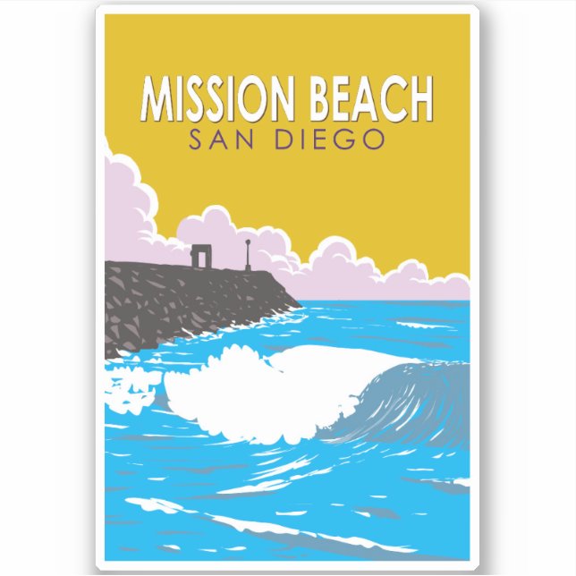Mission Beach California Travel Art Vintage (Front)