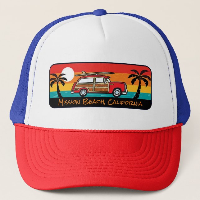 Mission Beach, California Woody Trucker Hat (Front)