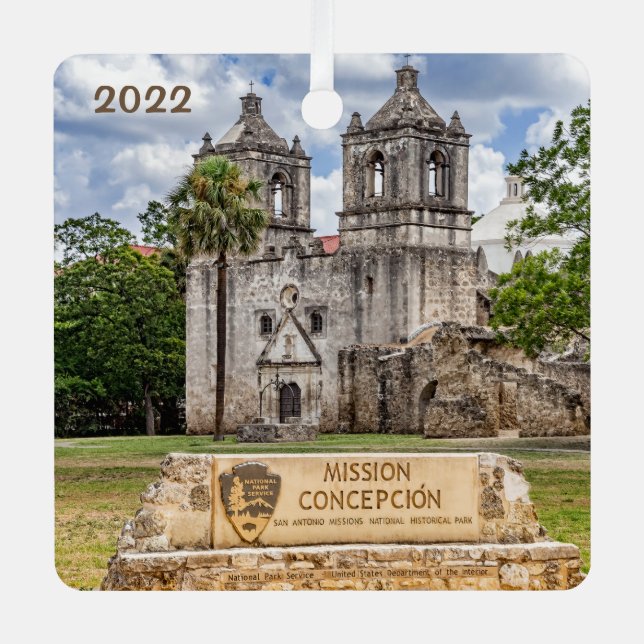 Mission Concepcion, Square Metal Ornament (Front)