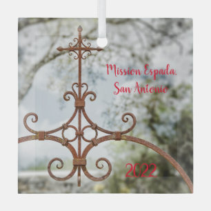 Mission Espada, Wrought Iron Cross, Glass Ornament