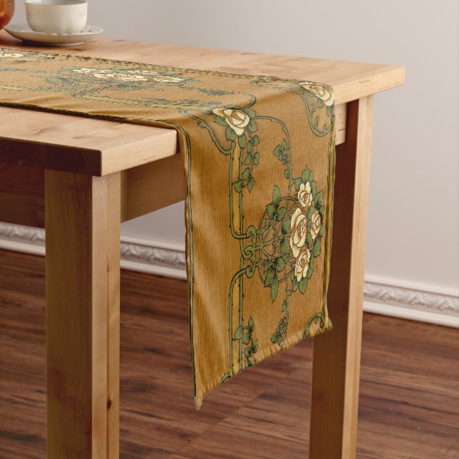 Mission or Art Nouveau Style Rose Bouquets Frieze Short Table Runner (In Situ)