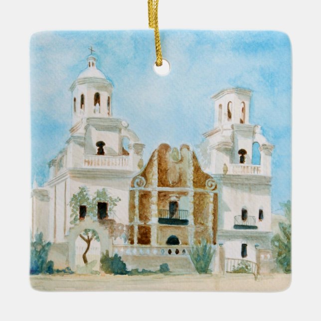 Mission San Xavier del Bac Ceramic Ornament (Front)