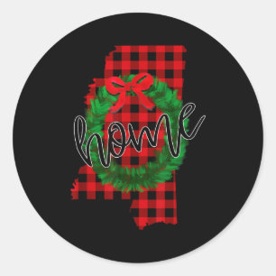 Mississip Buffalo Plaid Christmas Home Wreath Retr Classic Round Sticker