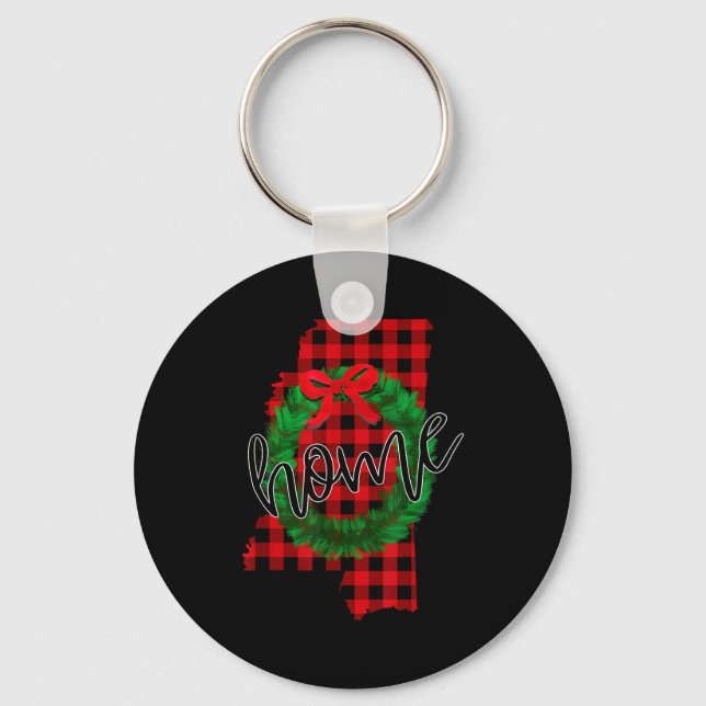 Mississip Buffalo Plaid Christmas Home Wreath Retr Keychain (Front)