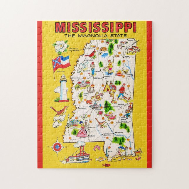 Mississippi 11x14 Vintage Map  Jigsaw Puzzle (Vertical)
