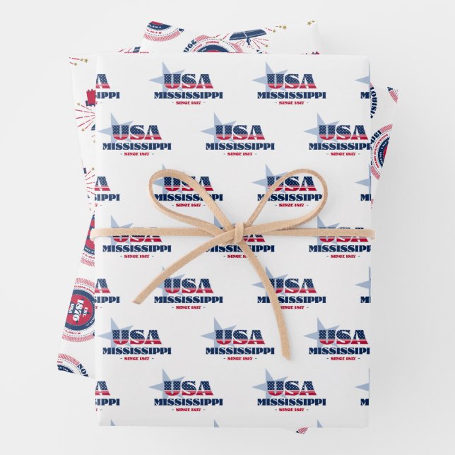 Mississippi, 50 States, Liberty Bell  Wrapping Paper Sheet (In situ)