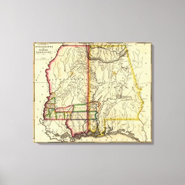 Mississippi and AlabamaPanoramic Map Canvas Print (Front)