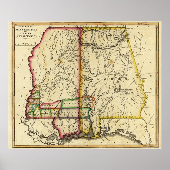 Mississippi and AlabamaPanoramic Map Poster (Front)