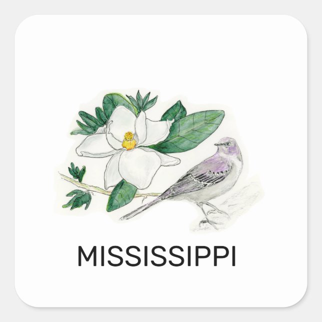 Mississippi bird and flower square sticker (Front)