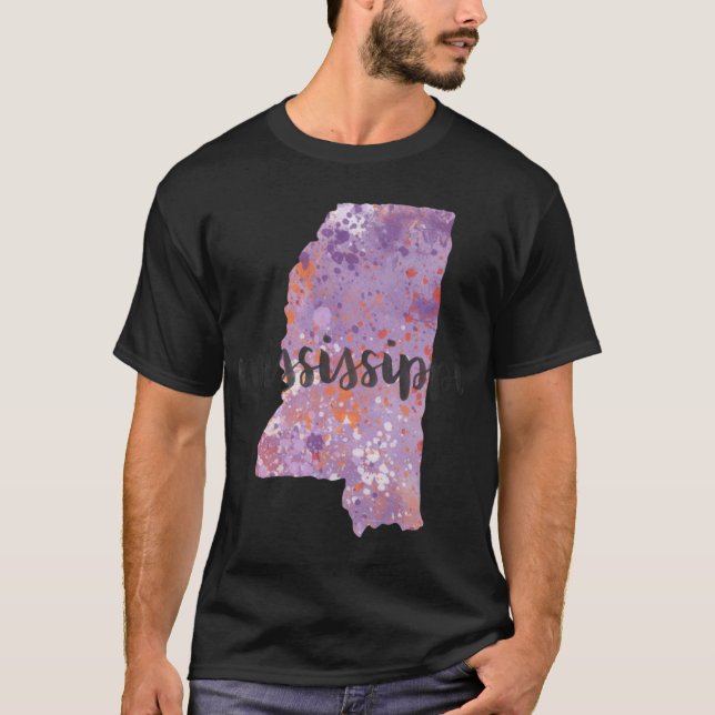 mississippi calligraphy and abstract state outline T-Shirt (Front)
