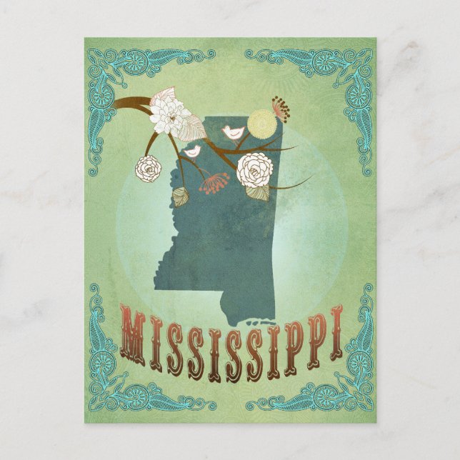 Mississippi Carte d'État Vintage moderne - Vert (Devant)
