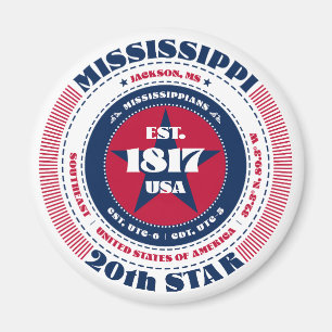 Mississippi Circle Typographie Souvenir Magnet